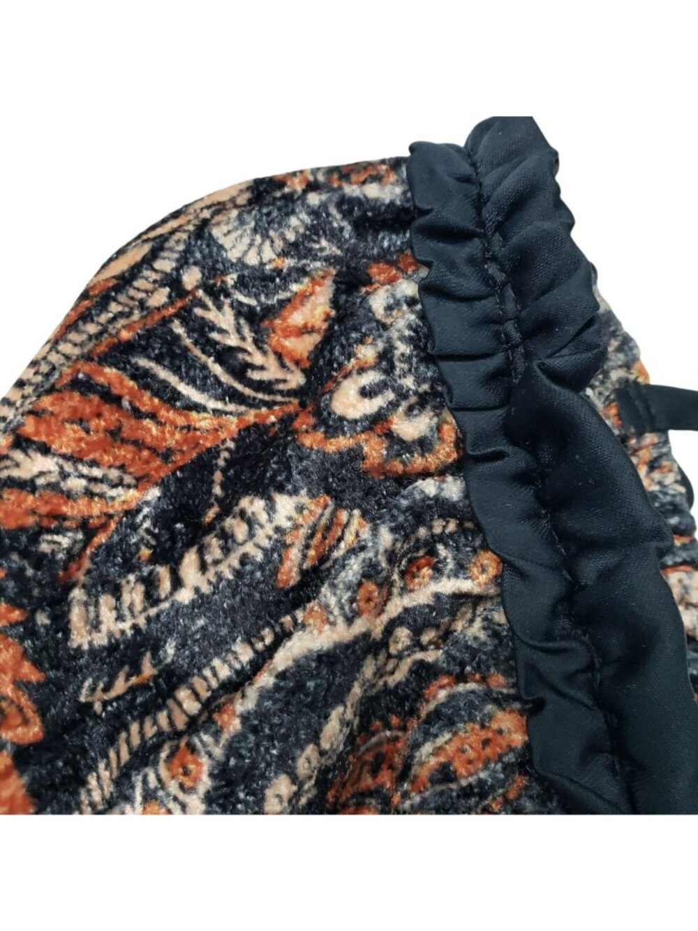 Free People Dare Me Velvet Puff Sleeve Blouse Milkmaid Paisley Blue Orange Boho - Picture 12 of 14